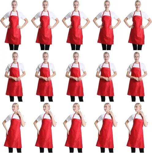 Delantales de babero liso rojo a granel para mujeres, hombres y adultos con 2 bolsillos delanteros (rojo, 15 piezas)