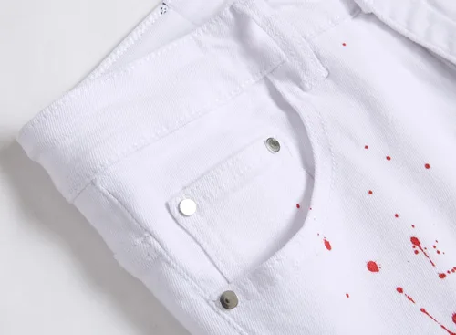 Miniatura 6 de OIIIO - Jeans elásticos rasgados de ajuste regular para hombre