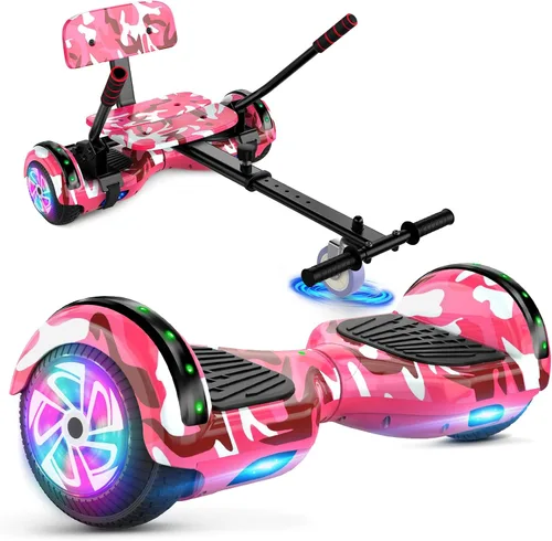 Scooter con accesorio de asiento para niños y adultos, scooter de equilibrio de 6.5 pulgadas y 8.5 pulgadas con altavoces Bluetooth y luz LED