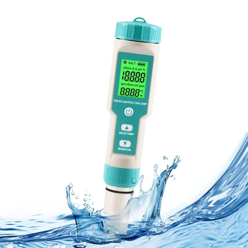 Medidor de pH para agua 7 en 1 pH/TDS/EC/Sal/P.G/ORP/Temperatura, probador de pH digital retroiluminado impermeable LCD, medidor de TDS medidor EC