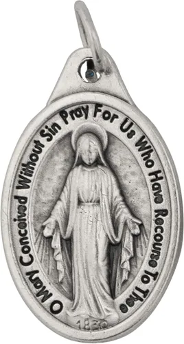 Miniatura 2 de Lote de 10 dijes de medalla milagrosa de 1 pulgada con anillos incluidos, María Nuestra Señora de Gracia, Metal, No es una piedra preciosa