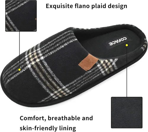 Miniatura 3 de COFACE Pantuflas de casa de espuma viscoelástica para hombre, cómodas, a cuadros, para interiores y exteriores, con el mejor soporte de arco