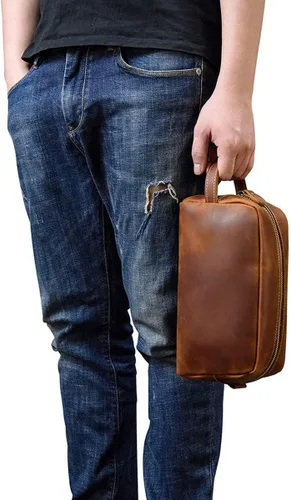 Miniatura 2 de Neceser para hombres o mujeres, kit de piel de grano completo, hecho a mano, bolsa de viaje vintage de cuero, bolsa de viaje grande, bolsa de Marrón