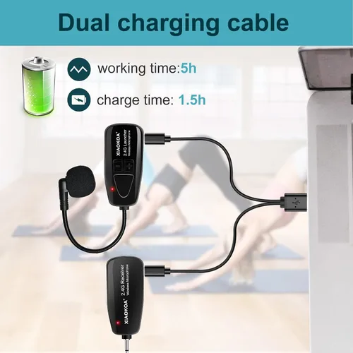 Miniatura 5 de Auriculares con micrófono inalámbricos, micrófono de cabeza inalámbrico de 2.4GHz, micrófonos con carga USB-C, rango de 165 pies, para amplificador