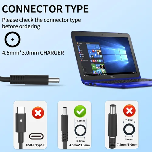 Miniatura 3 de Cargador de portátil de punta redonda de 45 W para Dell Inspiron 13 14 15 3000 5000 7000 Series 15-3552 3555 3558 3565 3567 5551 5552 5555 5558 5559