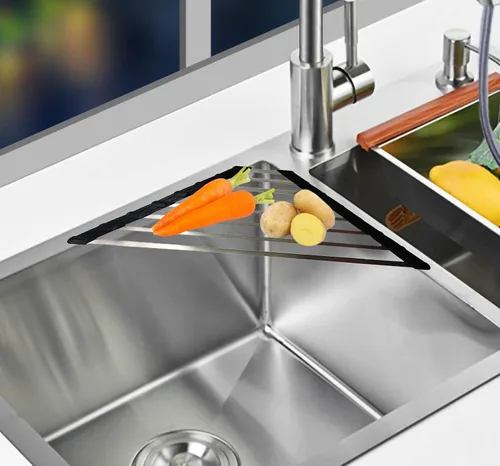 Miniatura 9 de Ahyuan Escurridor de platos de esquina para fregadero sobre el fregadero, escurridor de platos de esquina, escurridor de platos de esquina SUS304