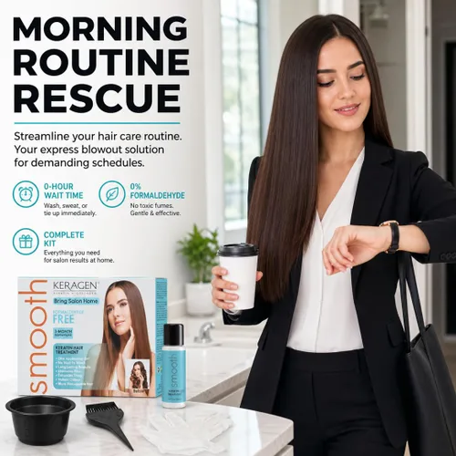 Miniatura 6 de KERAGEN At-Home Kit de tratamiento de alisado de queratina, soplado exprés sin formaldehído para cabello grueso y encrespado Tiempo de espera de 0