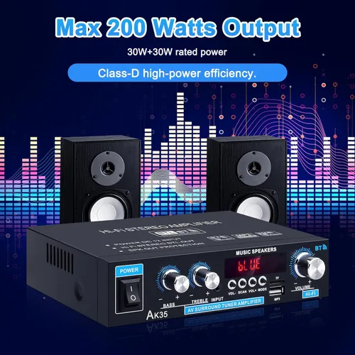 Miniatura 3 de Amplificador de audio para el hogar AK-35 HiFi Bluetooth 5.0 Mini amplificador de potencia estéreo Receptores 2.0 canales RMS 30W x 2 Máx. 200W
