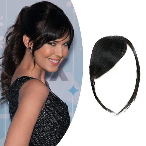 Miniatura 8 de Shinon Flequillo lateral grueso, extensiones de cabello humano real, color marrón claro