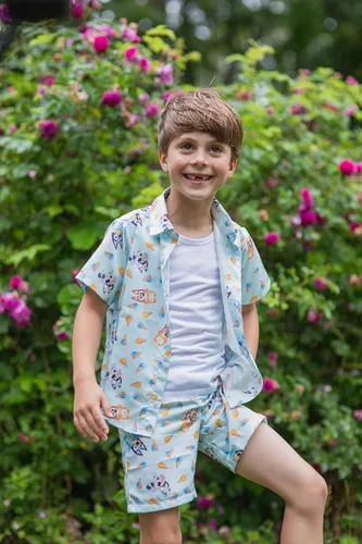 Miniatura 3 de Bluey Camisa y pantalones cortos hawaianos familiares con botones y muffin de bingo