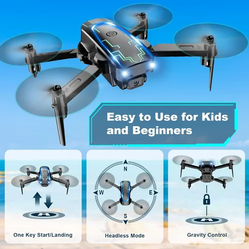 Miniatura 2 de Mini dron con cámara para adultos y niños – Drones con cámara FPV HD 1080P con lente ajustable de 90°, selfie de gestos, inicio de una tecla, giros