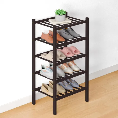 Miniatura 75 de Smiry Zapatero de bambú para clóset, organizador de zapatos apilable de 4 niveles largo de madera, estante de almacenamiento de zapatos Negro