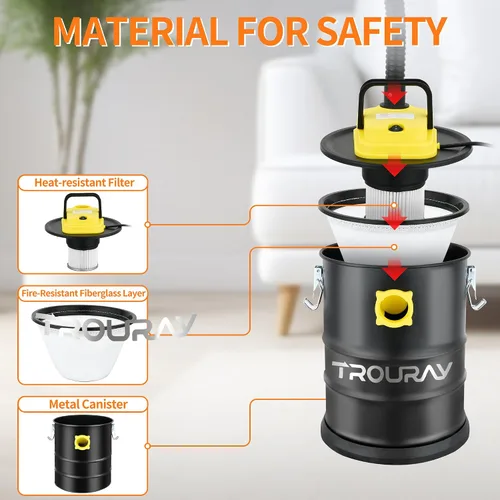 Miniatura 2 de Aspiradora de cenizas para chimenea, 2.6 galones, resistente al calor, ligera, con potente soplado de succión de 800 W para chimeneas, tostadores