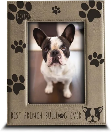 Miniatura 7 de BELLA BUSTA - Perzsonalize - Marco de fotos de piel grabada con texto en inglés «Best Bulldog Francés» (4 x 6 horizontal)
