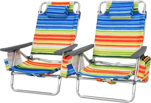 Miniatura 23 de Tangkula Juego de 2 Sillas de Playa con Mochila, Sillas de Playa Reclinables de 5 Posiciones que se Recuestan Completamente con Bolsa Refrigeradora