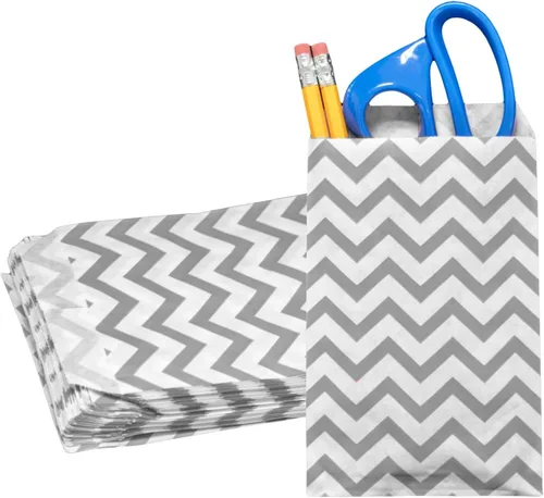 Miniatura 8 de Novel Box - Paquete de 100 bolsas planas de mercancía con estampado de cheurón azul de 4 x 6 pulgadas, elegante bolsa para regalos de cumpleaños