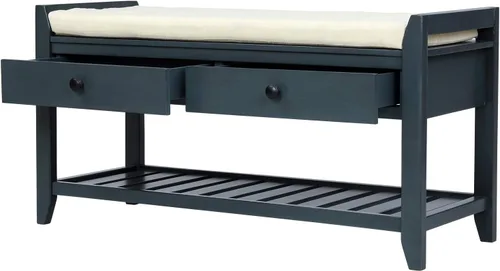 Miniatura 3 de Knocbel Banco de almacenamiento de entrada para zapatos con asiento acolchado, 2 cajones y estante de rejillas, sala de estar, entrada, pasillo