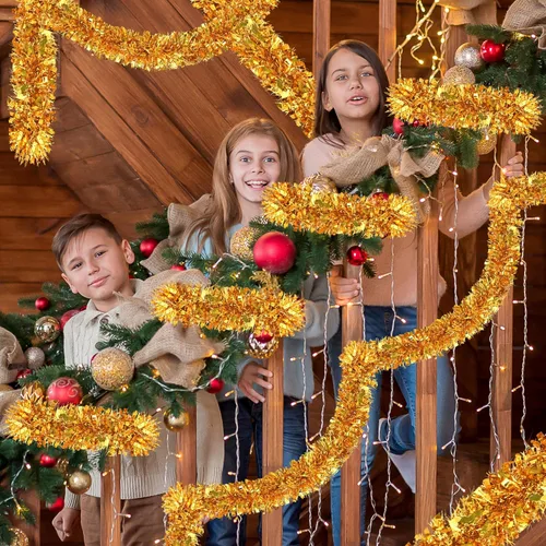 Miniatura 5 de Guirnalda de oropel de Navidad de 33 pies, guirnalda gruesa de oropel para decoración del árbol de Navidad, guirnalda metálica para Navidad