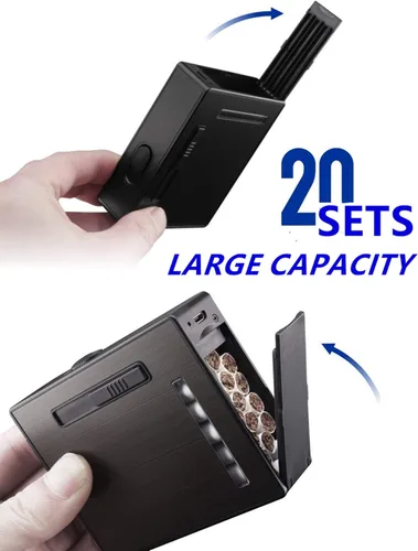Miniatura 2 de Estuche de cigarrillos de expulsión automática de 20 piezas con encendedor de arco eléctrico recargable, resistente al viento, sin llama, soporte