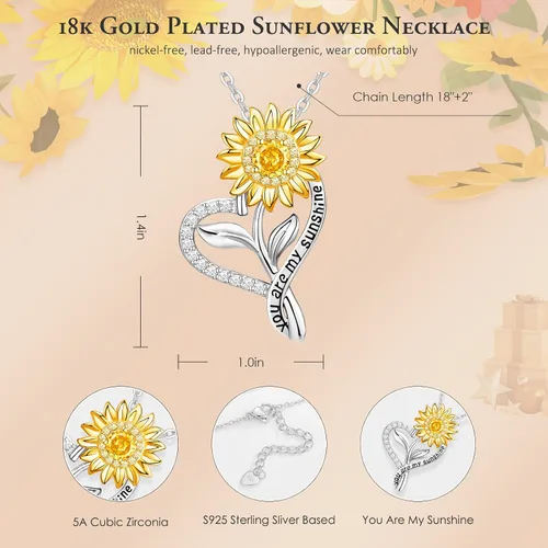 Miniatura 4 de PAITAIN Collares de girasol chapados en oro de 18 quilates para mujer, regalo de aniversario de girasol para esposa, novia, collar con texto