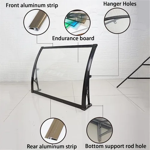 Miniatura 5 de Toldo para ventana y puerta con soporte de acero plástico, toldo para patio de puerta delantera al aire libre, transparente - 60x60cm/24x24in