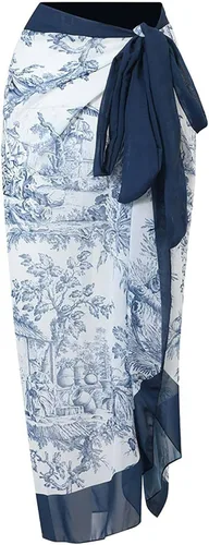 Miniatura 3 de Traje de baño de una pieza para mujer con bikini maxi falda envolvente, traje de baño de dos piezas con estampado tropical, conjunto de tankini