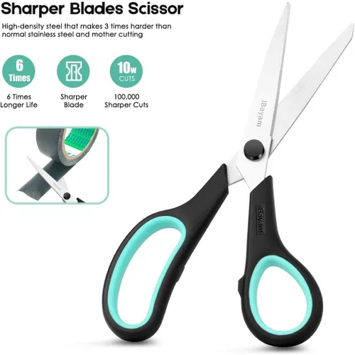 Miniatura 3 de Paquete de 3 tijeras resistentes de 8 pulgadas con cuchillas ultra afiladas y asas de agarre cómodo, para oficina, hogar, escuela, costura