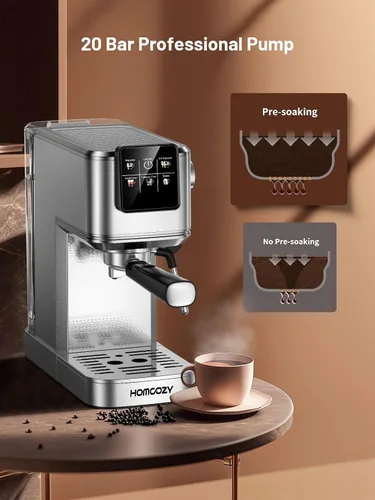 Miniatura 2 de Máquina de café expreso de 20 bares, cafetera caliente y fría con espumador de leche, pantalla táctil, tanque de agua compacto, máquinas de café
