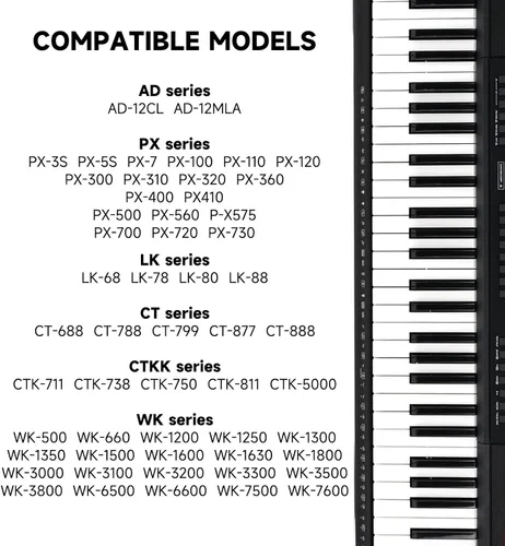 Miniatura 3 de Cargador de teclado Casio de 12 V CA/CC compatible con teclado Casio WK-1600 WK-1800 WK-1630 WK-3000 WK-3000D WK-3200 WK-3300 WK-3500 WK-3800