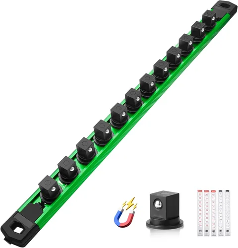 Miniatura 44 de Reniteco Juego de organizador de enchufes magnéticos, 3 piezas de 1/2 pulgada 3/8 pulgadas 1/4 pulgadas de aleación de aluminio con 40 clips Negro