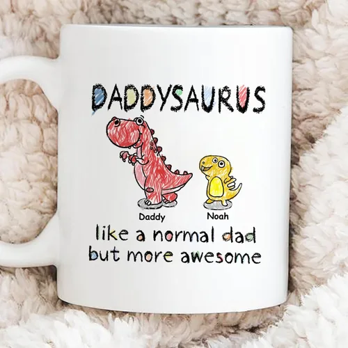 Miniatura 5 de GOSSBY Taza personalizada (1 dinosaurio bebé) ... Like a normal dad but more awesome - Taza personalizada para padres, dinosaurio para papá y bebé