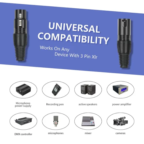 Miniatura 2 de Paquete de 10 conectores XLR, 5 pares XLR de 3 pines macho/hembra, conector de cable de micrófono de audio, conector de audio, 3 pines XLR, extremos