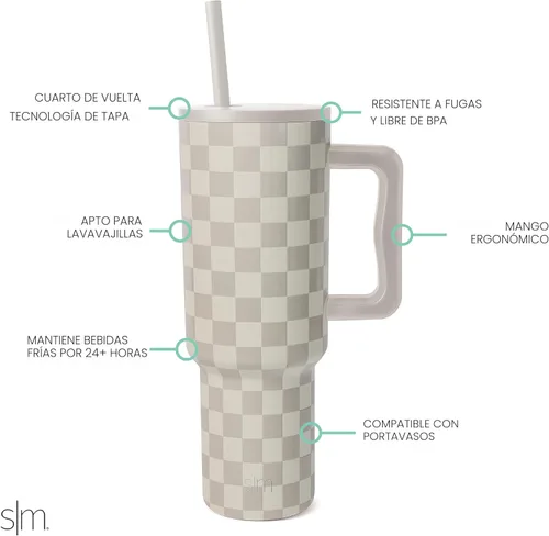Miniatura 2 de Simple Modern Vaso Tumbler de 30 oz con asa y tapa con popote Taza de viaje aislada de acero inoxidable apta para portavasos Negro medianoche