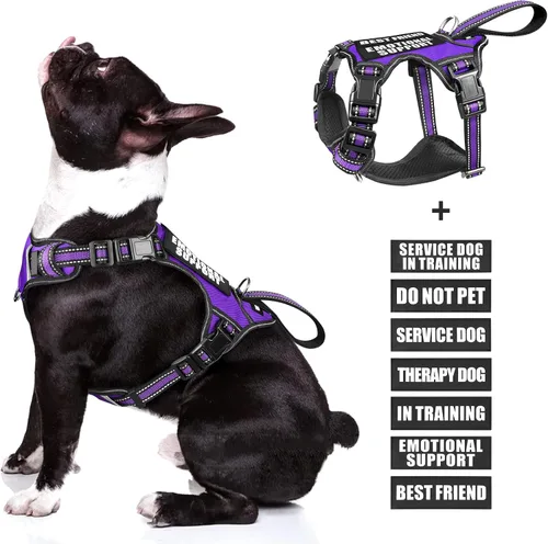 Miniatura 12 de Arnés para perro de servicio WINSEE sin tirones con 7 parches para perros, arnés reflectante para mascotas con asa acolchada y duradera