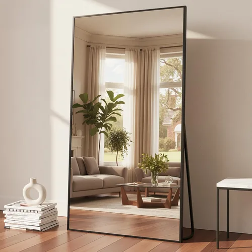 Miniatura 7 de Espejo de pie de longitud completa con soporte, 56 x 14 pulgadas, estilo rectangular, espejo de pie de cuerpo completo para dormitorio, sala