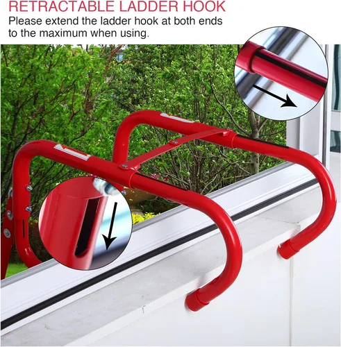 Miniatura 3 de Escalera retráctil de escape de incendios de 2 pisos, 15 pies con amplios escalones antideslizantes de aluminio portátil para adultos, salida