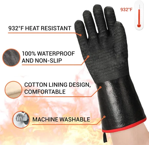 Miniatura 2 de Schwer Guantes de barbacoa resistentes al calor extremo 932°F, guantes impermeables para horno y freidora, guantes de neopreno resistentes al aceite