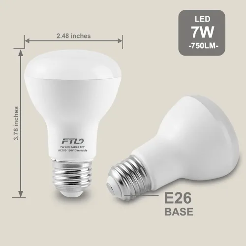 Miniatura 2 de FTL Paquete de 12 bombillas LED BR20 de 5000 K, luz diurna blanca regulable, 7 W, 750 lm, 50 W, equivalente a 60 W, bombillas empotrables
