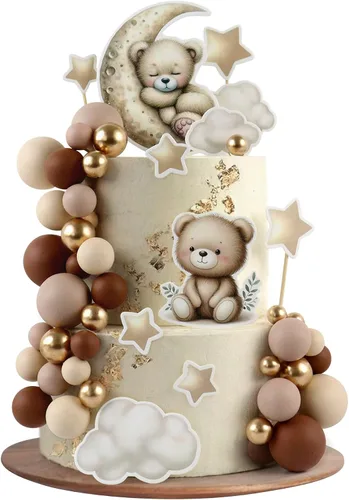 Miniatura 9 de 24 piezas de decoración para cupcakes con temática de "We Can Bearly Wait" Oso de globos brillantes, decoración temática de revelación de género