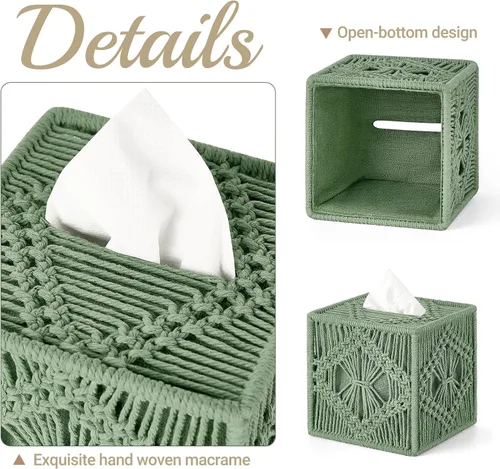 Miniatura 5 de Mkono - Funda para caja de pañuelos de macramé cuadrado con fondo abierto para organizador de pañuelos Boho Decoración hecha a mano tejida en cubo
