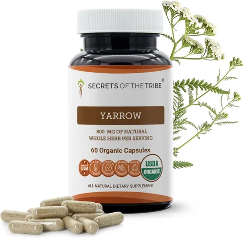 Secrets of the Tribe Yarrow USDA Organic 60 cápsulas | Fabricado con cápsulas vegetarianas y milenrama orgánica certificada (Achillea millefolium)