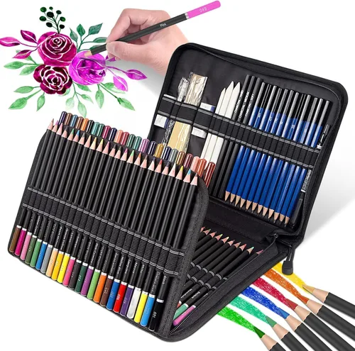 Kit de dibujo, 98 piezas de dibujo y suministros de arte, incluye lápices de dibujo de grafito, lápices de colores, lápices de carbón y estuche