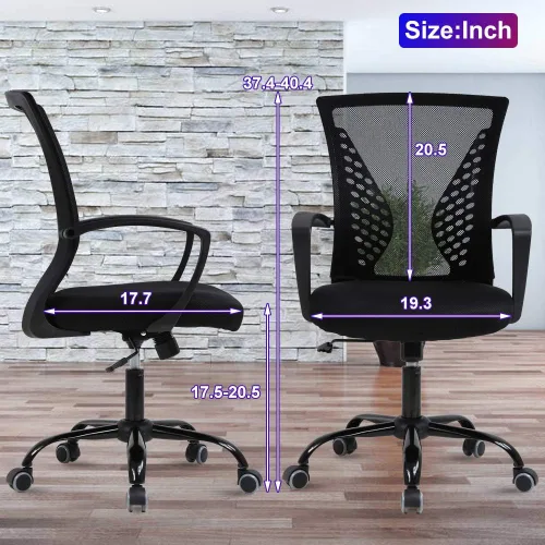 Miniatura 2 de Silla de oficina, silla de escritorio, silla de computadora, ergonómica de malla con respaldo medio con soporte lumbar y reposabrazos, silla Negro