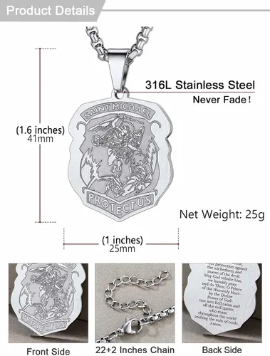 Miniatura 126 de U7 Saint Benedict/Michael Medal Necklace, 316L Stainless Steel Virgin Mary Necklace for Men Women, Bible Verse Protection Necklace Catholic