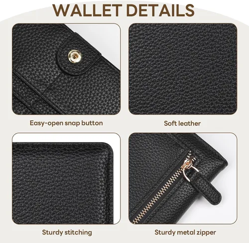 Miniatura 5 de Billetera para mujer, billetera RFID extradelgada, bolso plegable de cuero, con 11 ranuras para tarjetas y ventana de identificación, lindo monedero