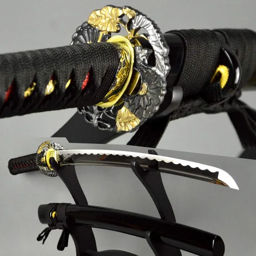 Miniatura 17 de Espada samurái Wakizashi hecha a mano, Katana de espiga completa, espada media, cuchillos japoneses hechos a mano listos para la batalla