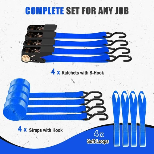 Miniatura 5 de AWELCRAFT Paquete de 4 correas de trinquete, correas de trinquete de 1 pulgada x 15 pies, resistencia a la rotura de 1500 libras con gancho en S, 4