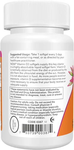 Miniatura 3 de Now Foods Suplementos, Vitamina D-3 10,000 UI, Máxima Potencia, Soporte Estructural*, 30 Cápsulas Blandas