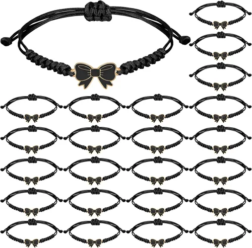 Miniatura 9 de Liliaafar Paquete de 24 Pulseras de Cuerda de Trenza de Lazo Coqueta, Regalo a Granel, Pulseras Ajustables de Cuerda Trenzada para Animadoras, Ideal