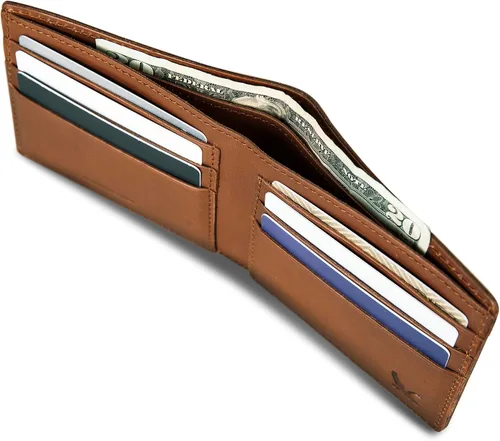 Miniatura 6 de Eddie Bauer Men's Rugged Leather Bifold Wallet Money Clip RFID Protection ID Window Genuine Leather EDC